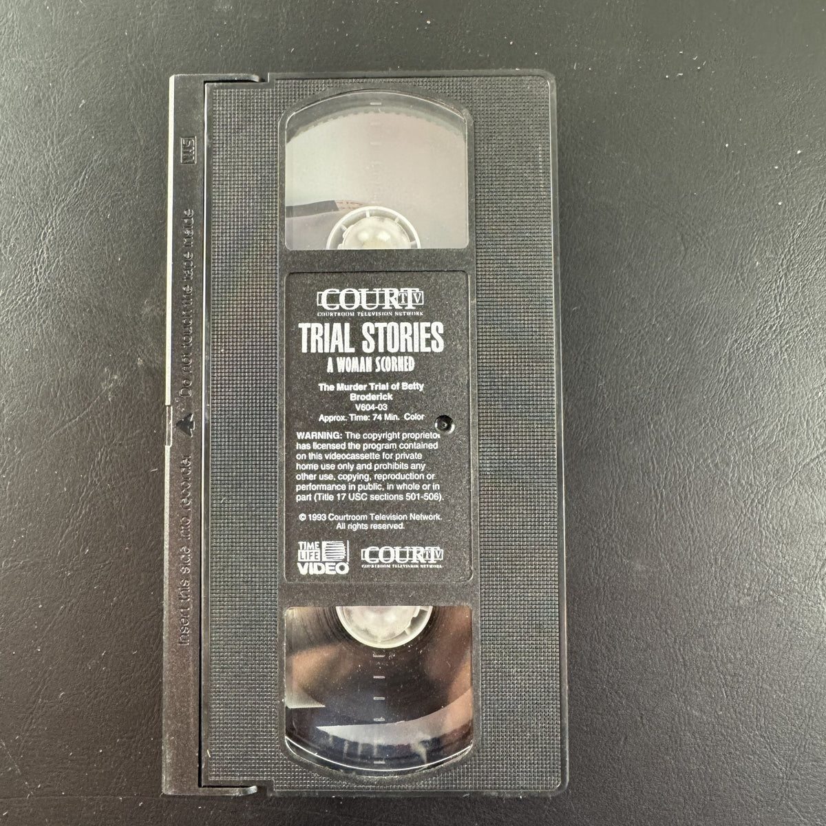 Front sleeve of A Woman Scorned: The Murder Trial of Betty Broderick Court TV Trial Stories VHS tape released in 1994.