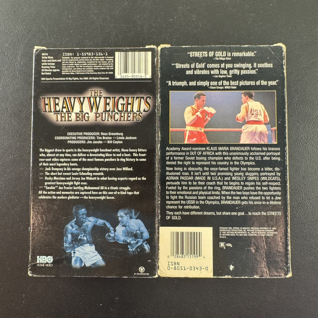Lot of 2 vintage boxing VHS tapes featuring Streets of Gold and HBO Sports The Heavyweights Big Punchers.