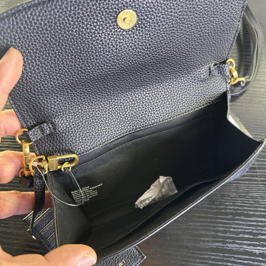 Tahari black pebbled faux leather crossbody bag with goldtone chain accent and magnetic flap closure