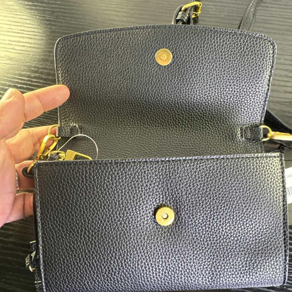 Tahari black pebbled faux leather crossbody bag with goldtone chain accent and magnetic flap closure