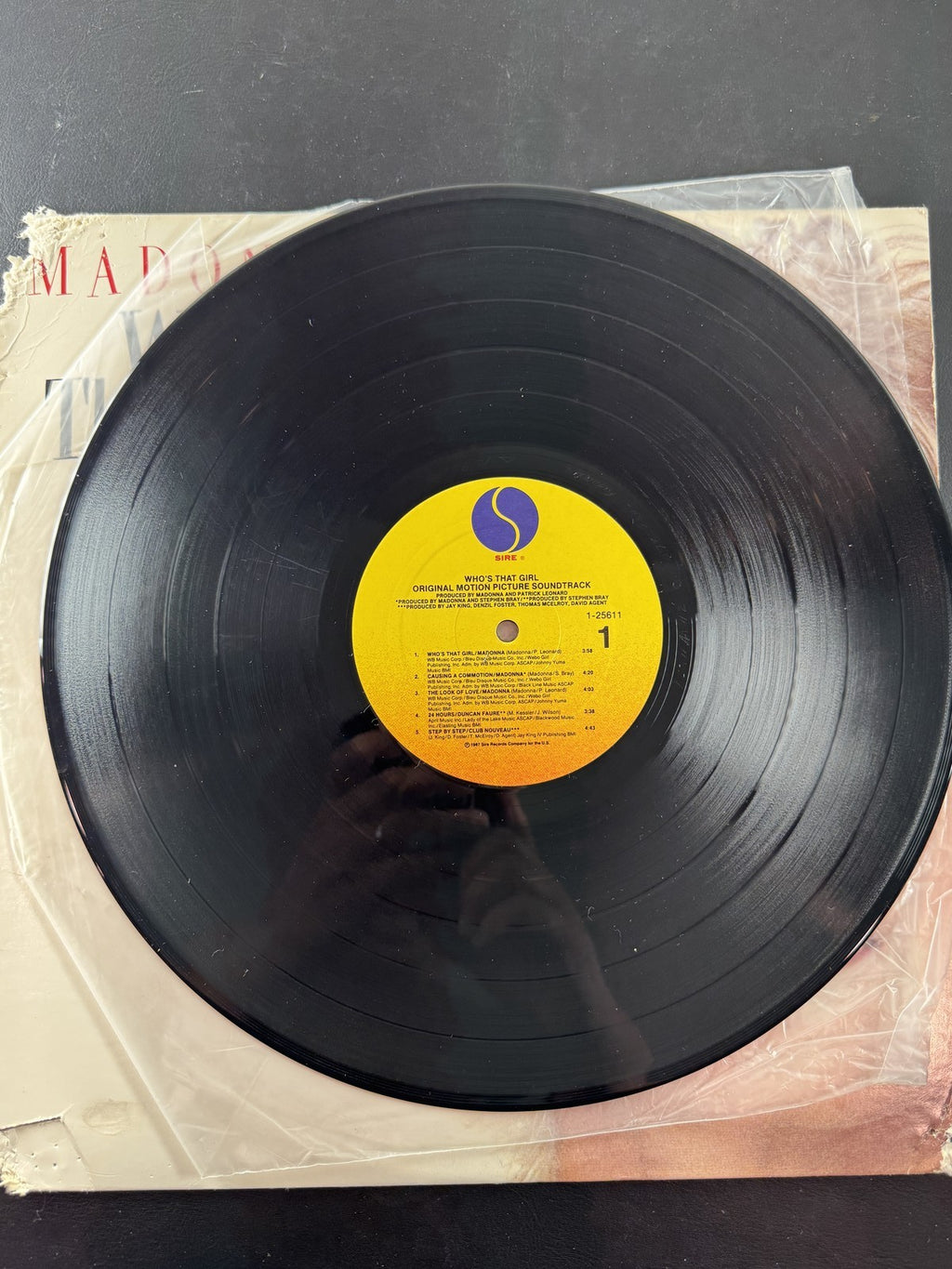 Madonna Who's That Girl 1987 soundtrack vinyl LP on Sire Records showing album cover and disc