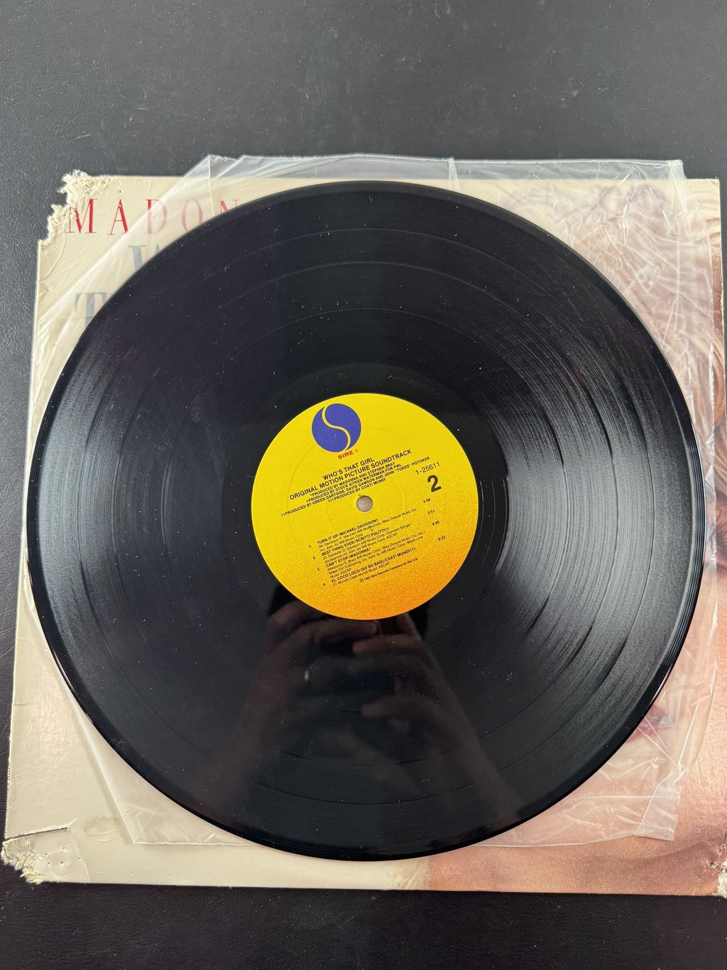 Madonna Who's That Girl 1987 soundtrack vinyl LP on Sire Records showing album cover and disc