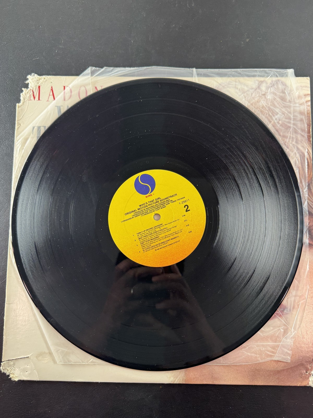 Madonna Who's That Girl 1987 soundtrack vinyl LP on Sire Records showing album cover and disc