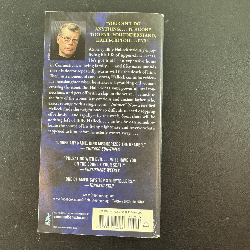 Front cover of Thinner paperback novel by Stephen King writing as Richard Bachman.