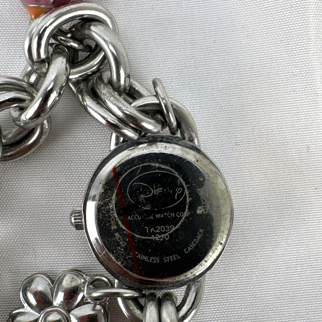 Disney Tinker Bell silver-tone charm bracelet watch with enamel cupcake and flower charms