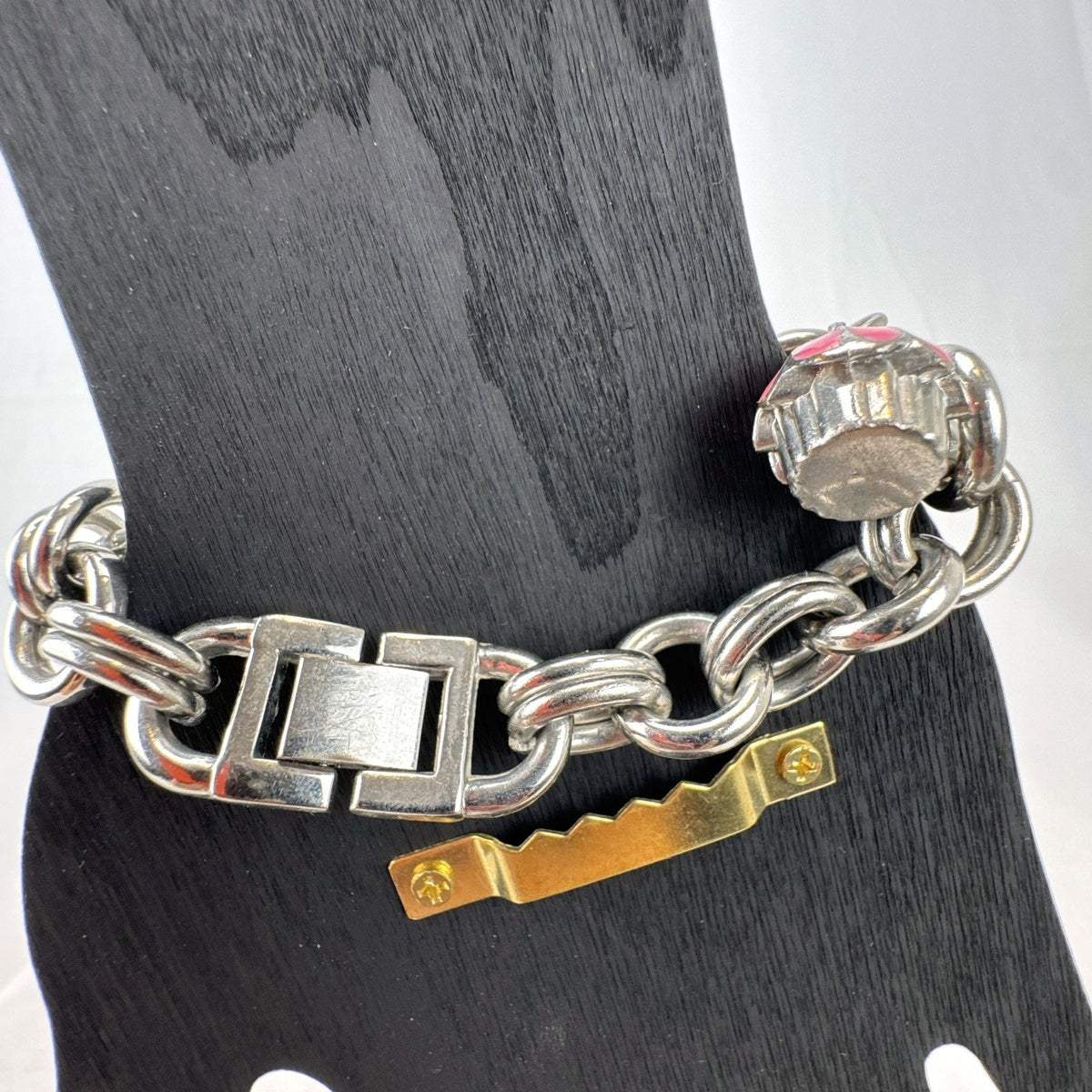 Disney Tinker Bell silver-tone charm bracelet watch with enamel cupcake and flower charms