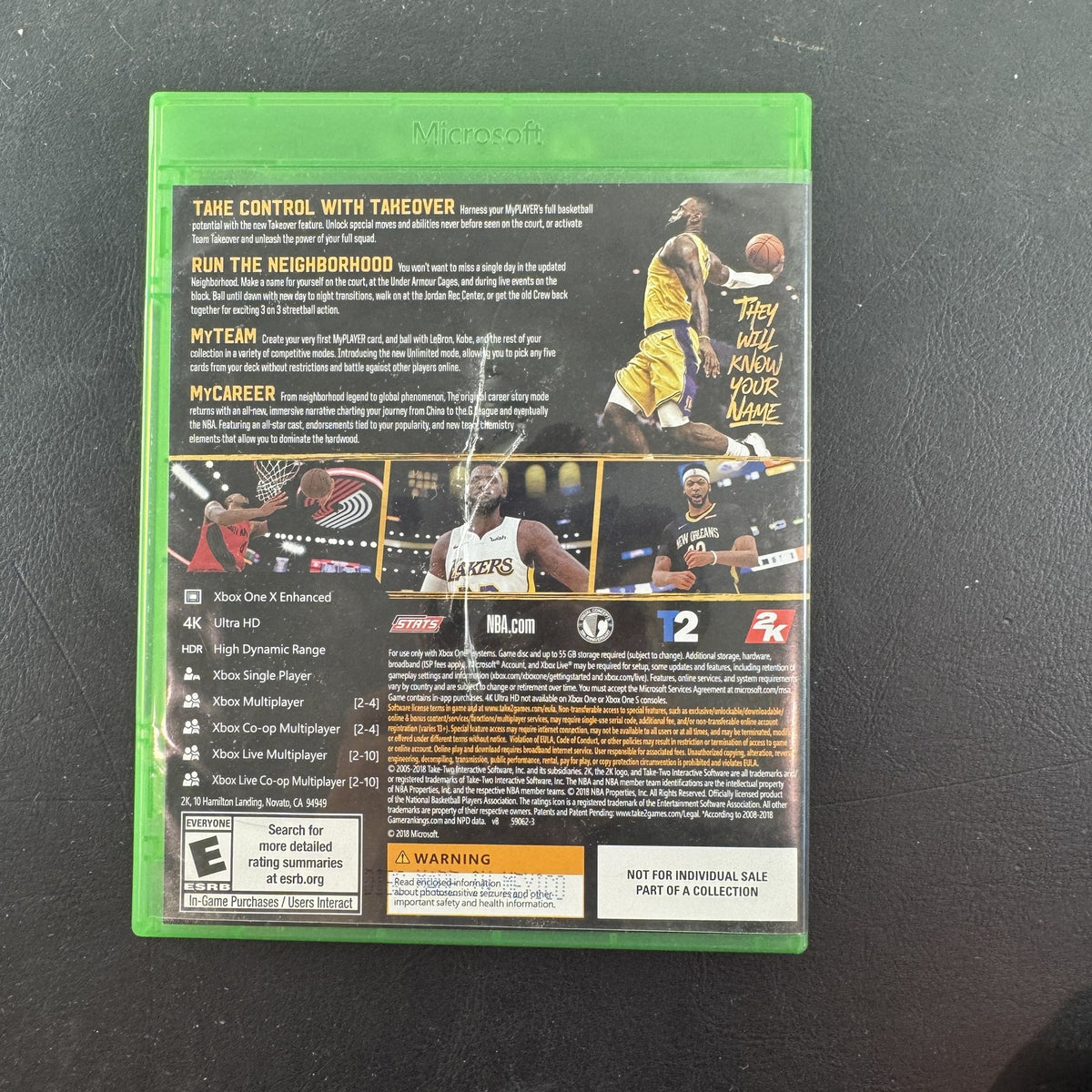 NBA 2K19 20th Anniversary Edition Xbox One game case with LeBron James cover and original disc in very good condition.