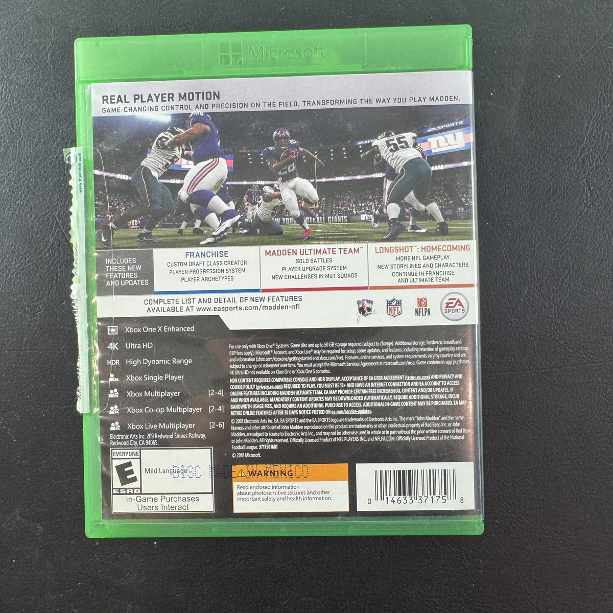 Madden NFL 19 video game disc and original case for Microsoft Xbox One