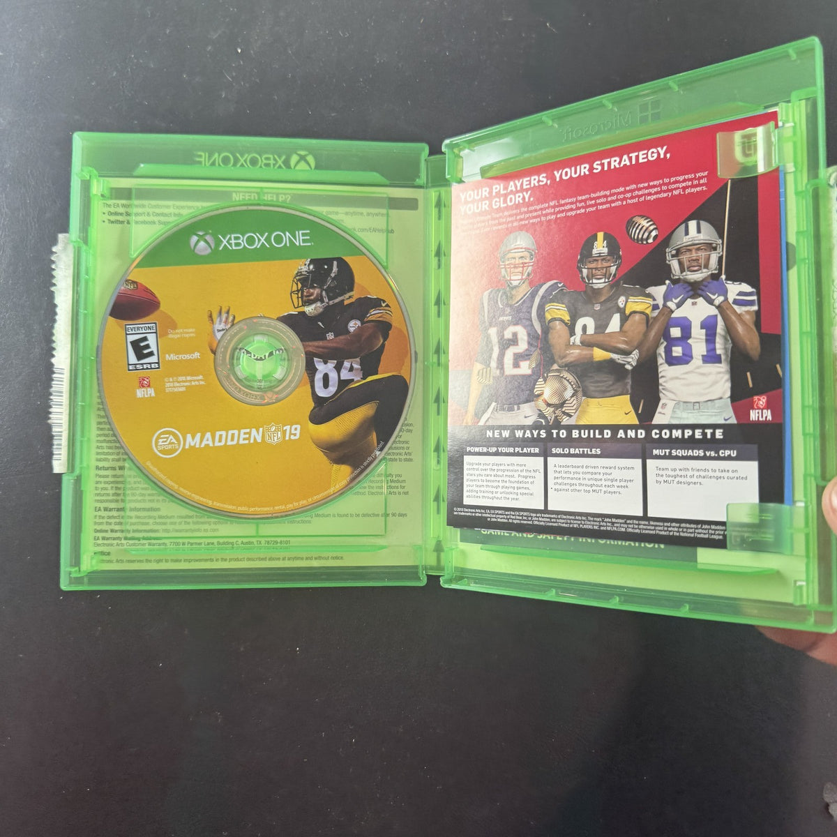 Madden NFL 19 video game disc and original case for Microsoft Xbox One