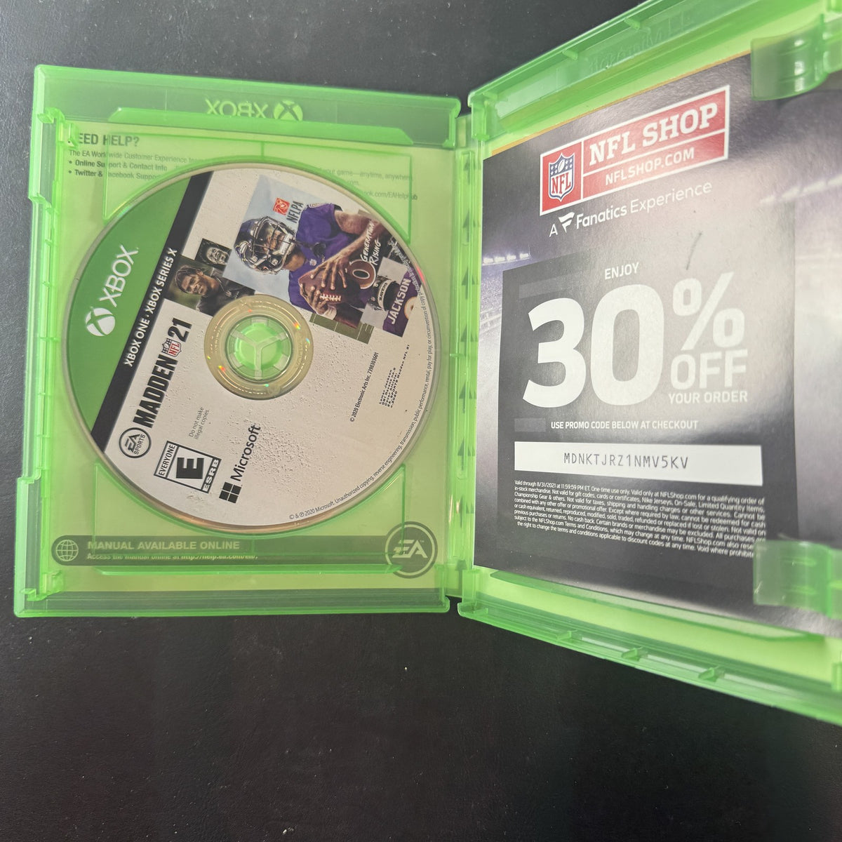 Madden NFL 21 video game disc and case for Xbox One and Xbox Series X