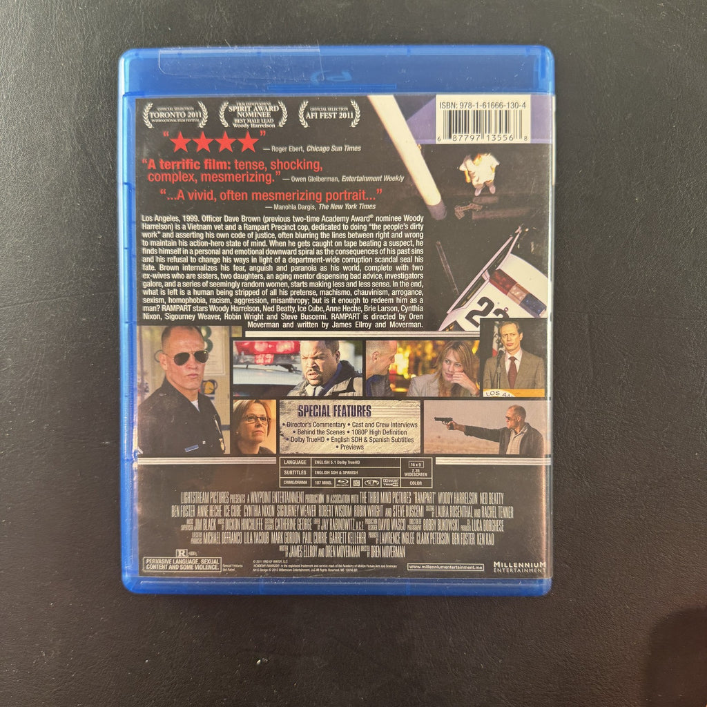 Rampart Blu-ray movie cover starring Woody Harrelson in the 2011 crime drama.