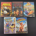 Set of 5 children's animated movie DVDs including Kung Fu Panda, Turbo, and Monster House