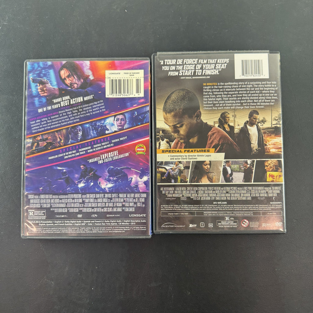 John Wick Chapter 3 Parabellum and 96 Minutes DVD movie lot in original cases
