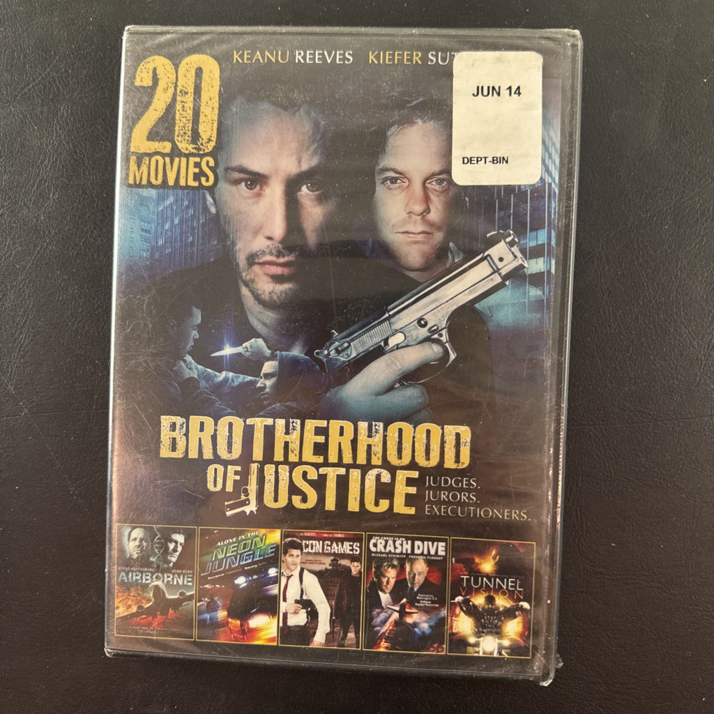 Front cover of the sealed Brotherhood of Justice 20 Movie Collection 4-disc DVD set.