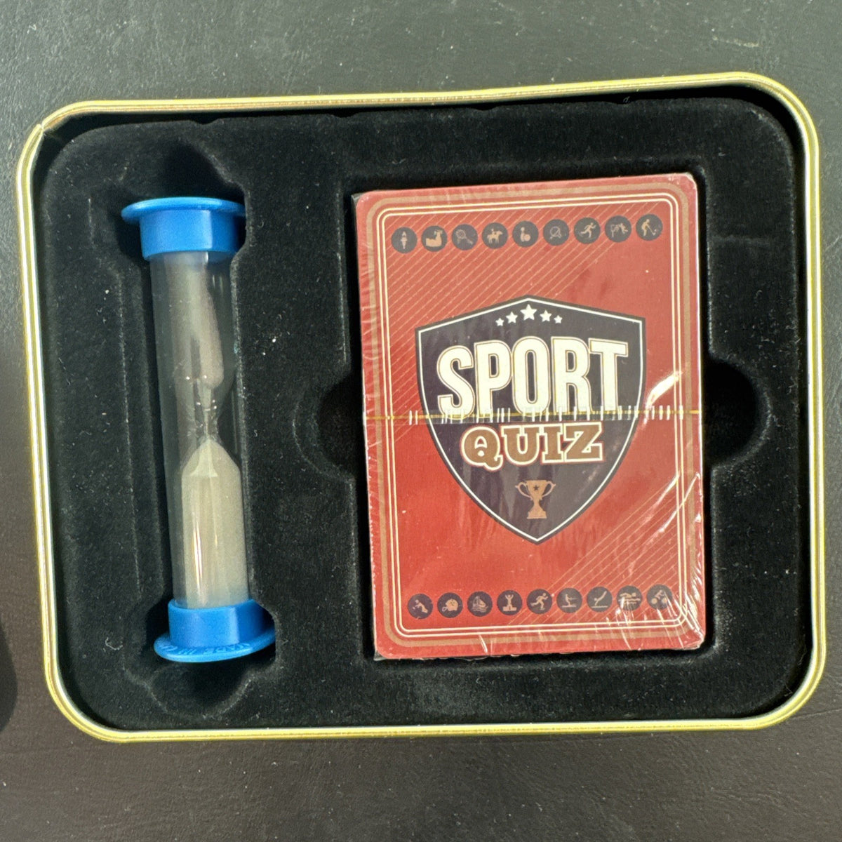 Brand new Sports Quiz trivia card game in a tin featuring 50 cards and 100 questions.