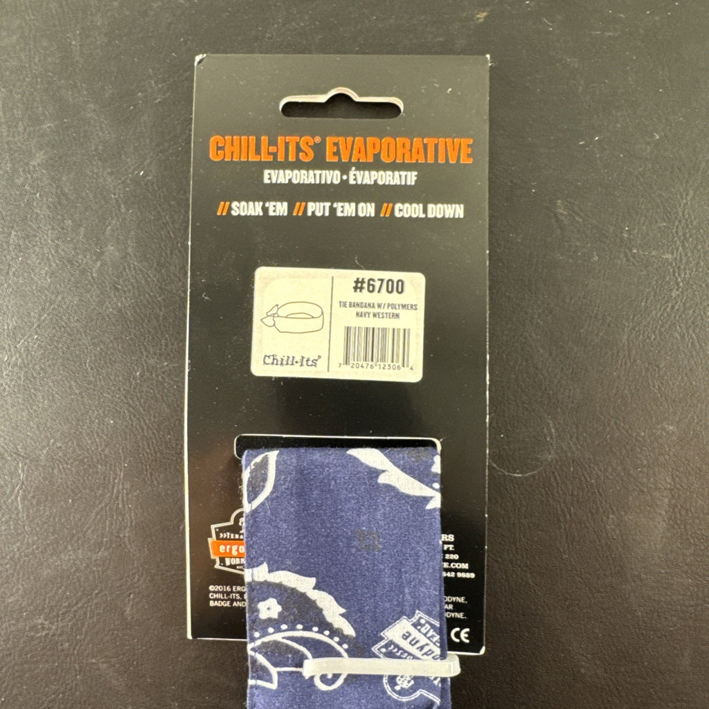 Ergodyne Chill-Its 6700 evaporative cooling triangle bandana 2-pack with tie closure in brand new condition