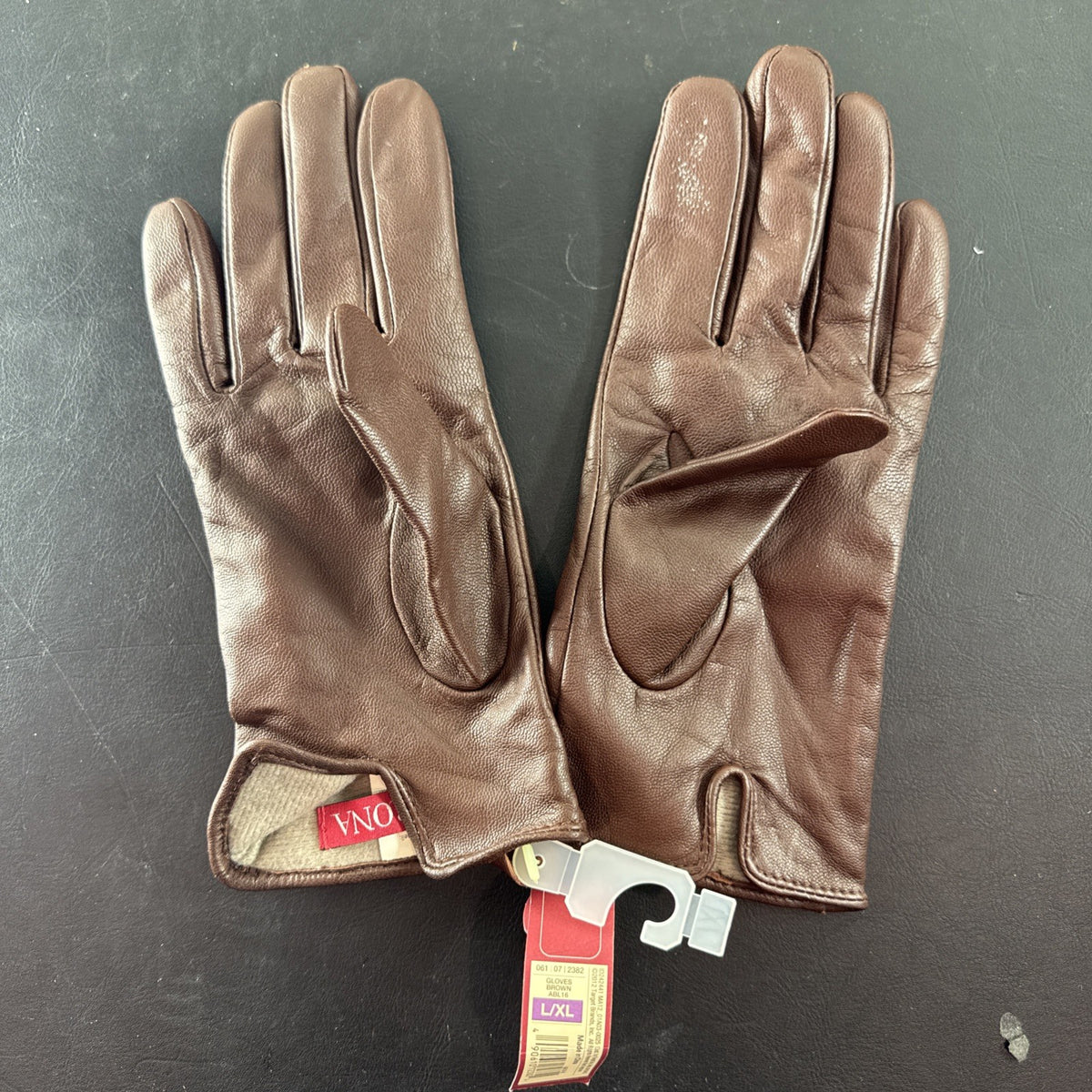 Merona women's size L red leather insulated winter gloves shown new with tags.
