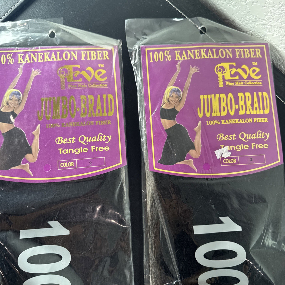 Eve Fine Hair Collection 100% Kanekalon jumbo braiding hair extensions in shade Color 2 dark brown, set of 2 packs.