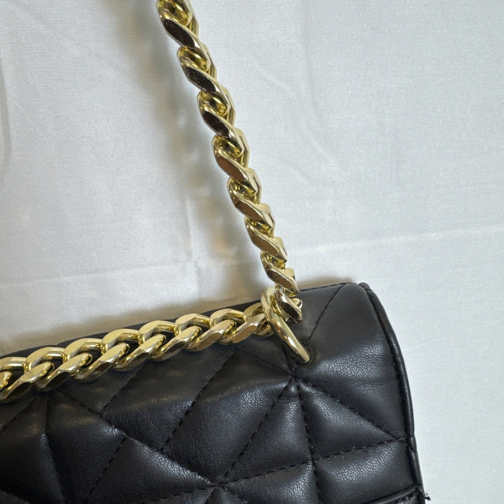 Like Dreams black quilted vegan leather crossbody bag with gold chain accent