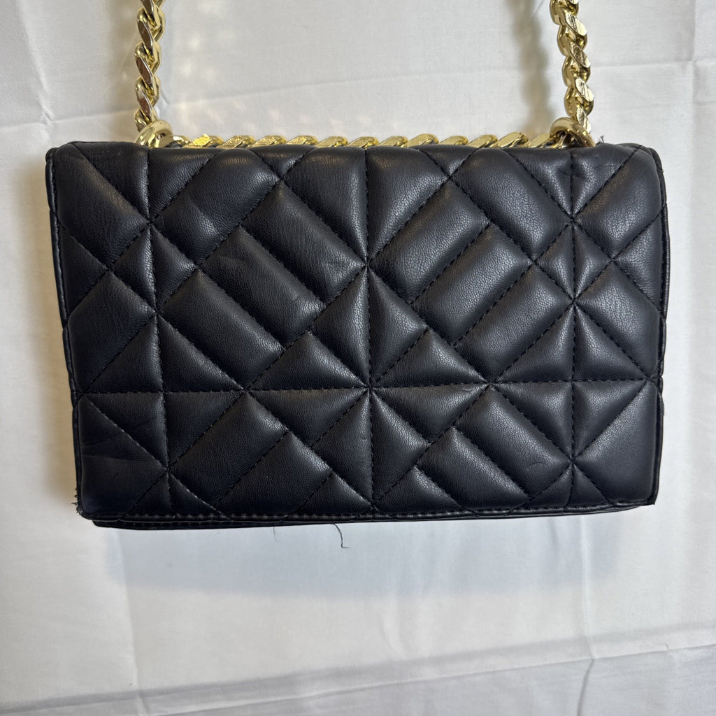 Like Dreams black quilted vegan leather crossbody bag with gold chain accent