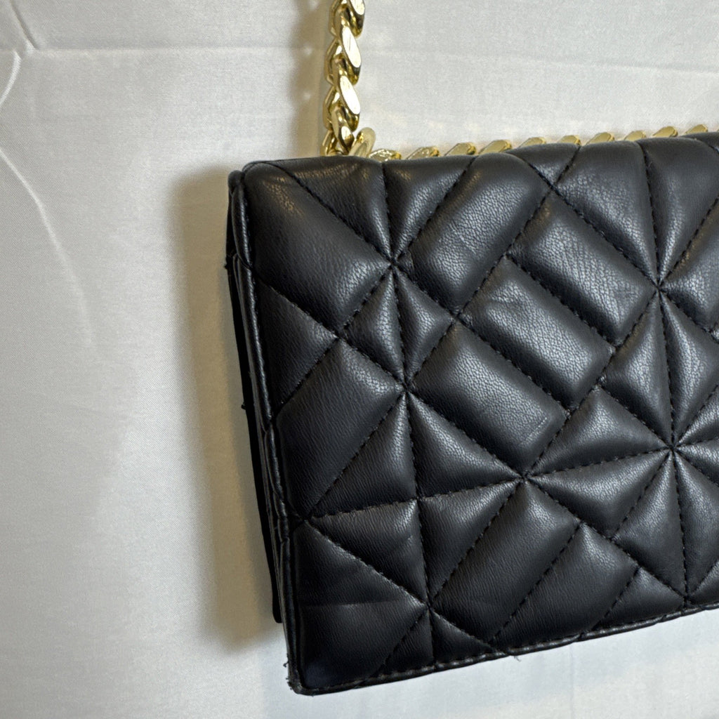Like Dreams black quilted vegan leather crossbody bag with gold chain accent