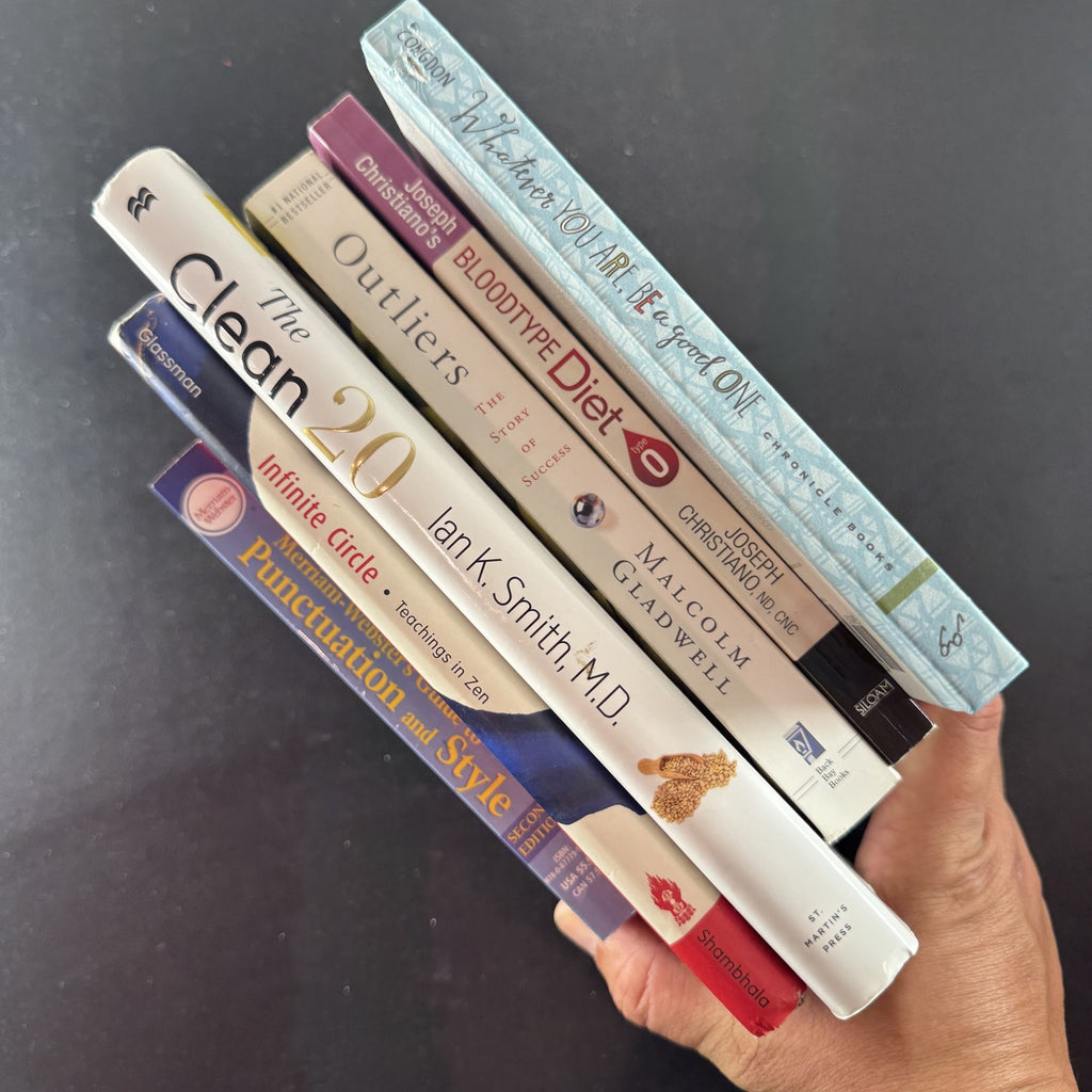 Set of 6 personal growth and wellness paperback books including Outliers by Malcolm Gladwell.
