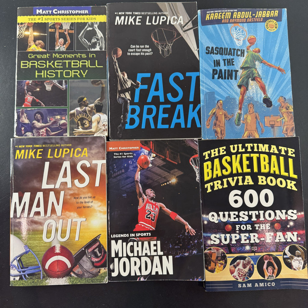 Set of six kids basketball paperback books including titles by Mike Lupica and Matt Christopher.