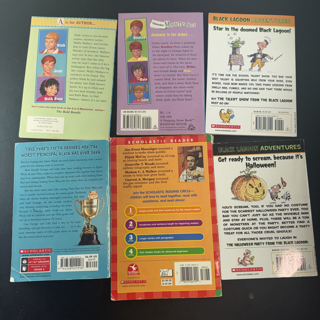 Scholastic children's chapter books bundle lot of 6 paperback titles including A to Z Mysteries