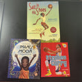Set of 3 pre-owned children's paperback books including Salt in His Shoes, Stephen Curry, and Imani's Moon