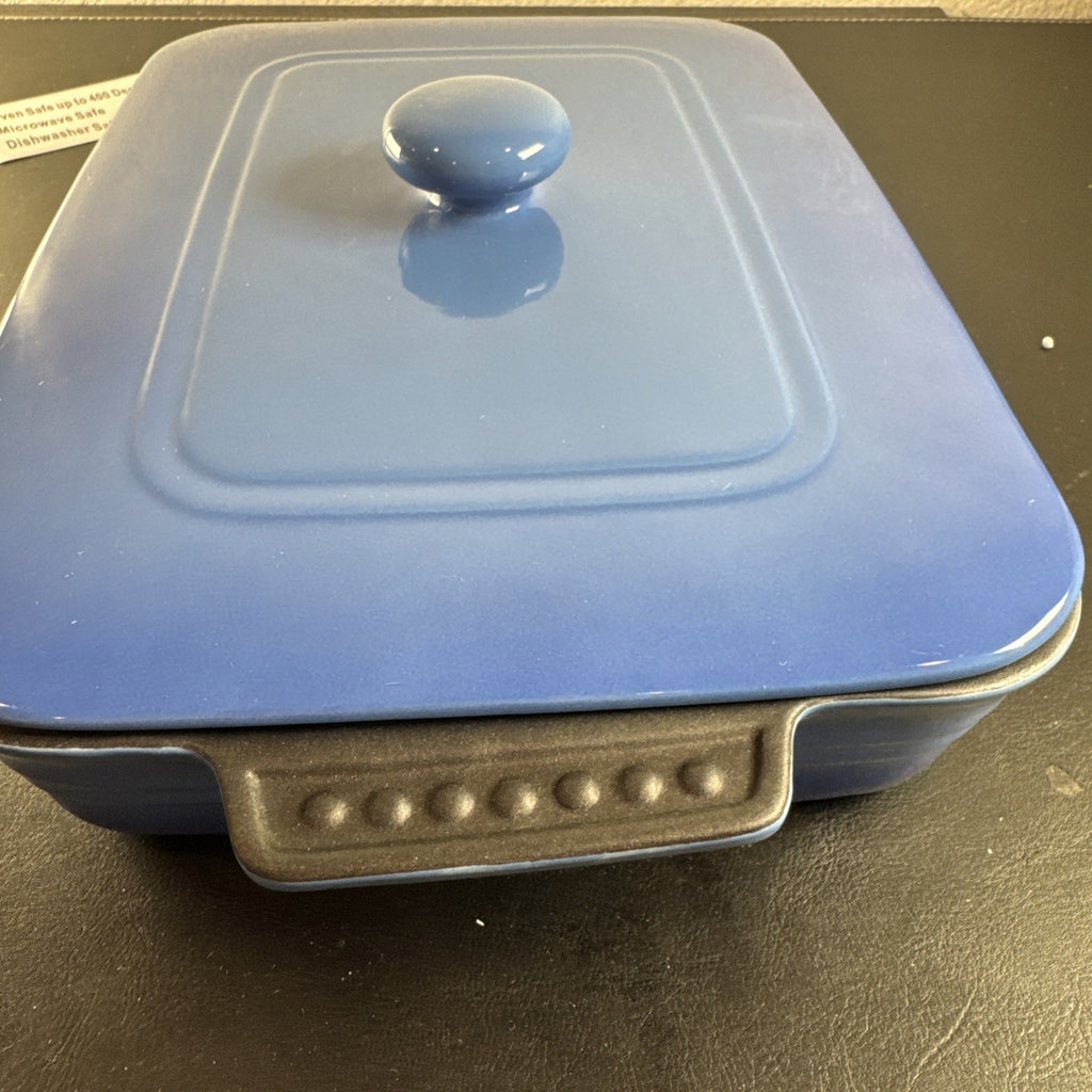 Parini blue 9x12 stoneware casserole baking dish with lid