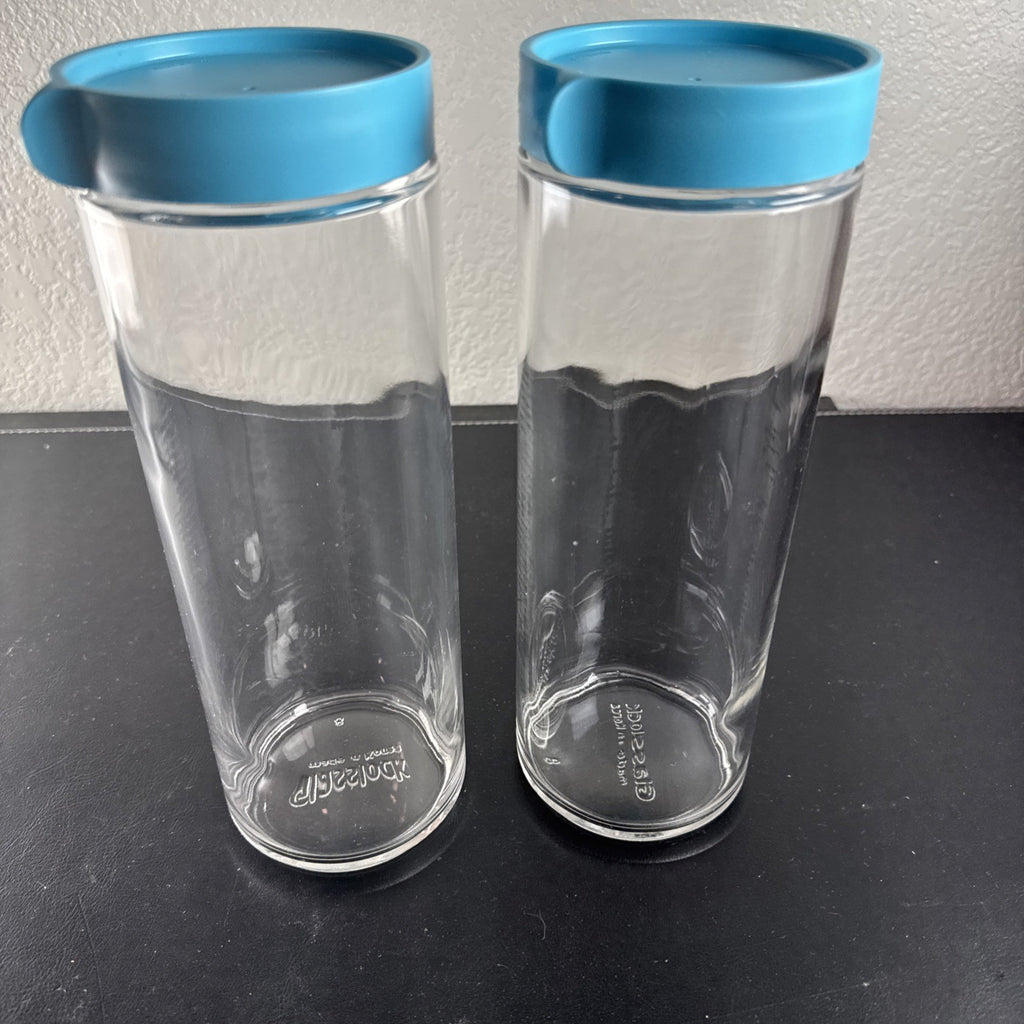 Glasslock 2-pack 1050mL round clear glass food storage canisters with blue lids