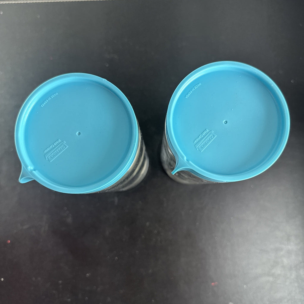 Glasslock 2-pack 1050mL round clear glass food storage canisters with blue lids