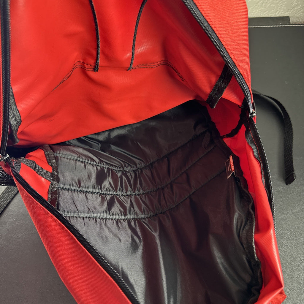 Official Marvel Deadpool red and black character backpack featuring the iconic eye mask design.