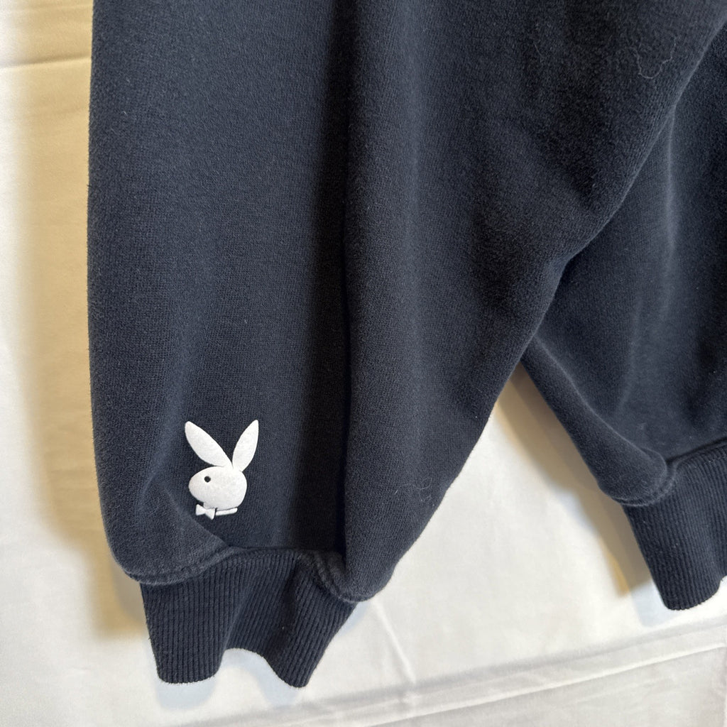 PacSun dark grey cotton fleece crewneck sweatshirt with Playboy bunny logo, size small.