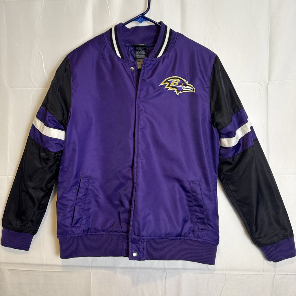 NFL Team Apparel Baltimore Ravens purple and black quilted youth varsity jacket size Large 14/16.