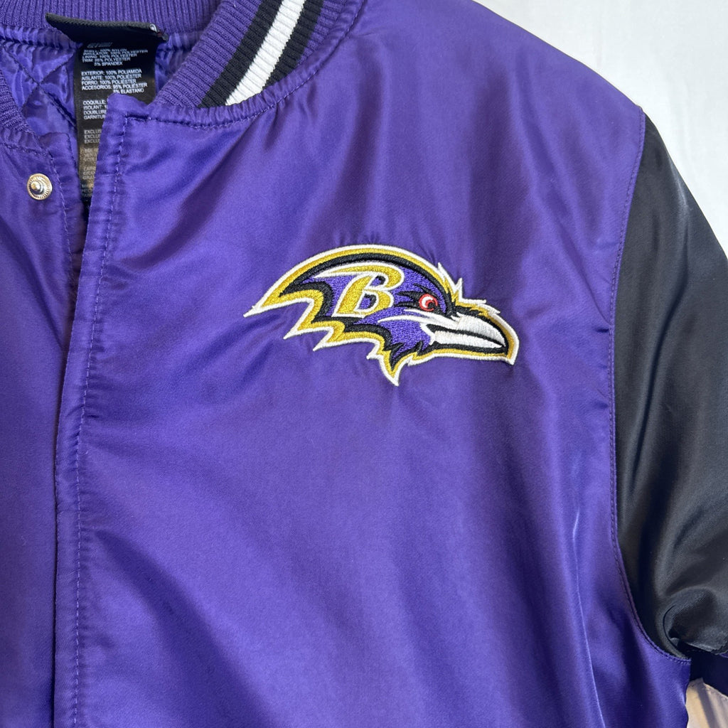 NFL Team Apparel Baltimore Ravens purple and black quilted youth varsity jacket size Large 14/16.