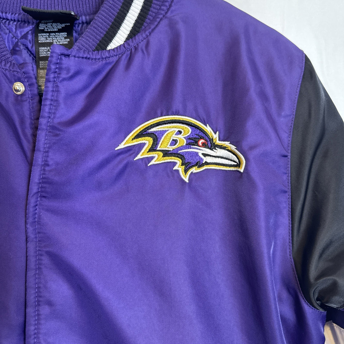 NFL Team Apparel Baltimore Ravens purple and black quilted youth varsity jacket size Large 14/16.