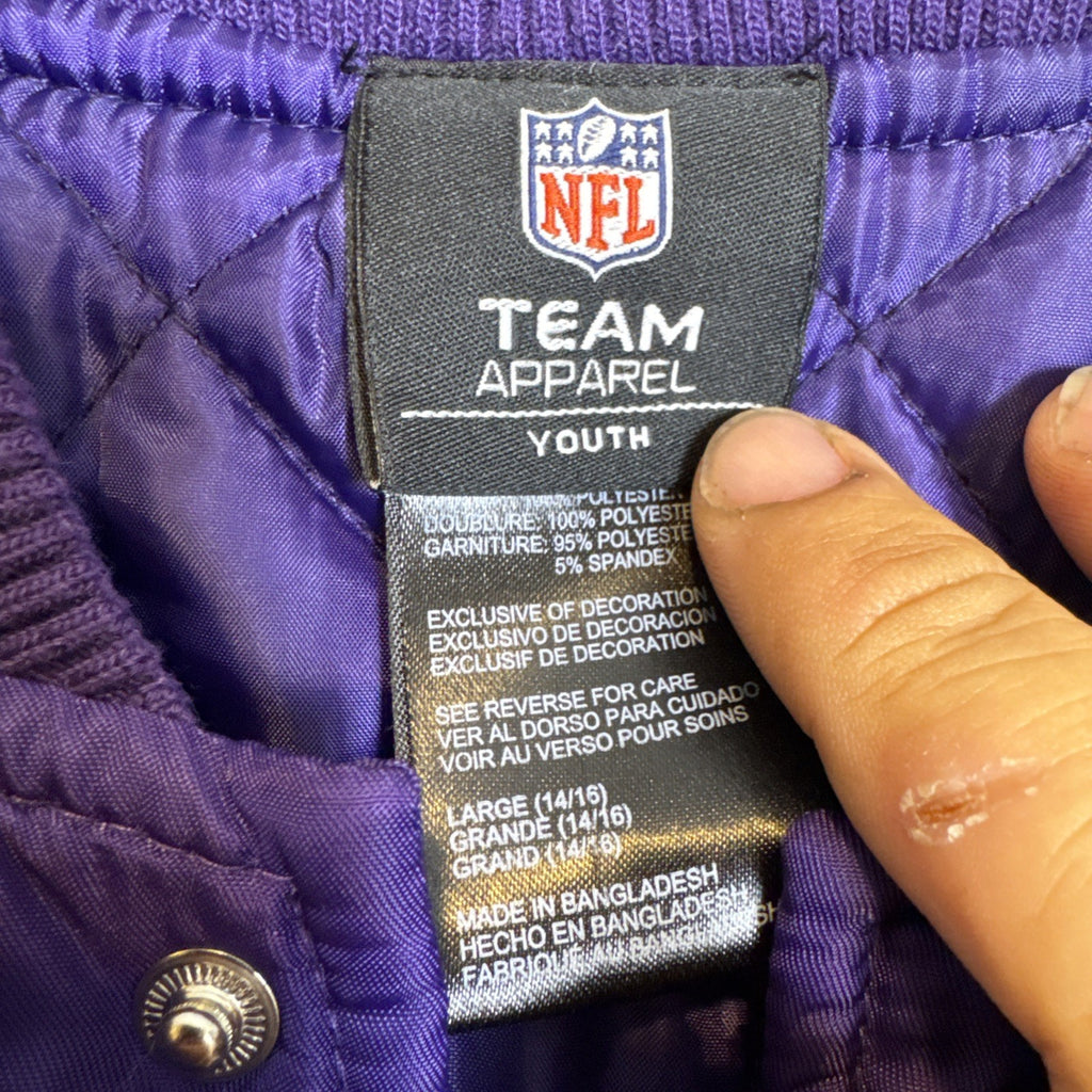 NFL Team Apparel Baltimore Ravens purple and black quilted youth varsity jacket size Large 14/16.