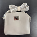 Jessica Moore light gray pebbled faux leather small crossbody bag with silver hardware