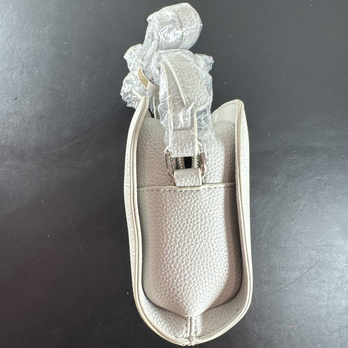 Jessica Moore light gray pebbled faux leather small crossbody bag with silver hardware