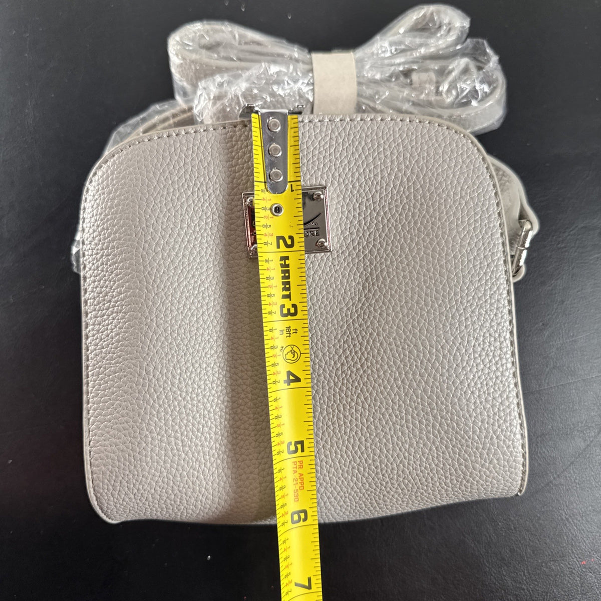 Jessica Moore light gray pebbled faux leather small crossbody bag with silver hardware