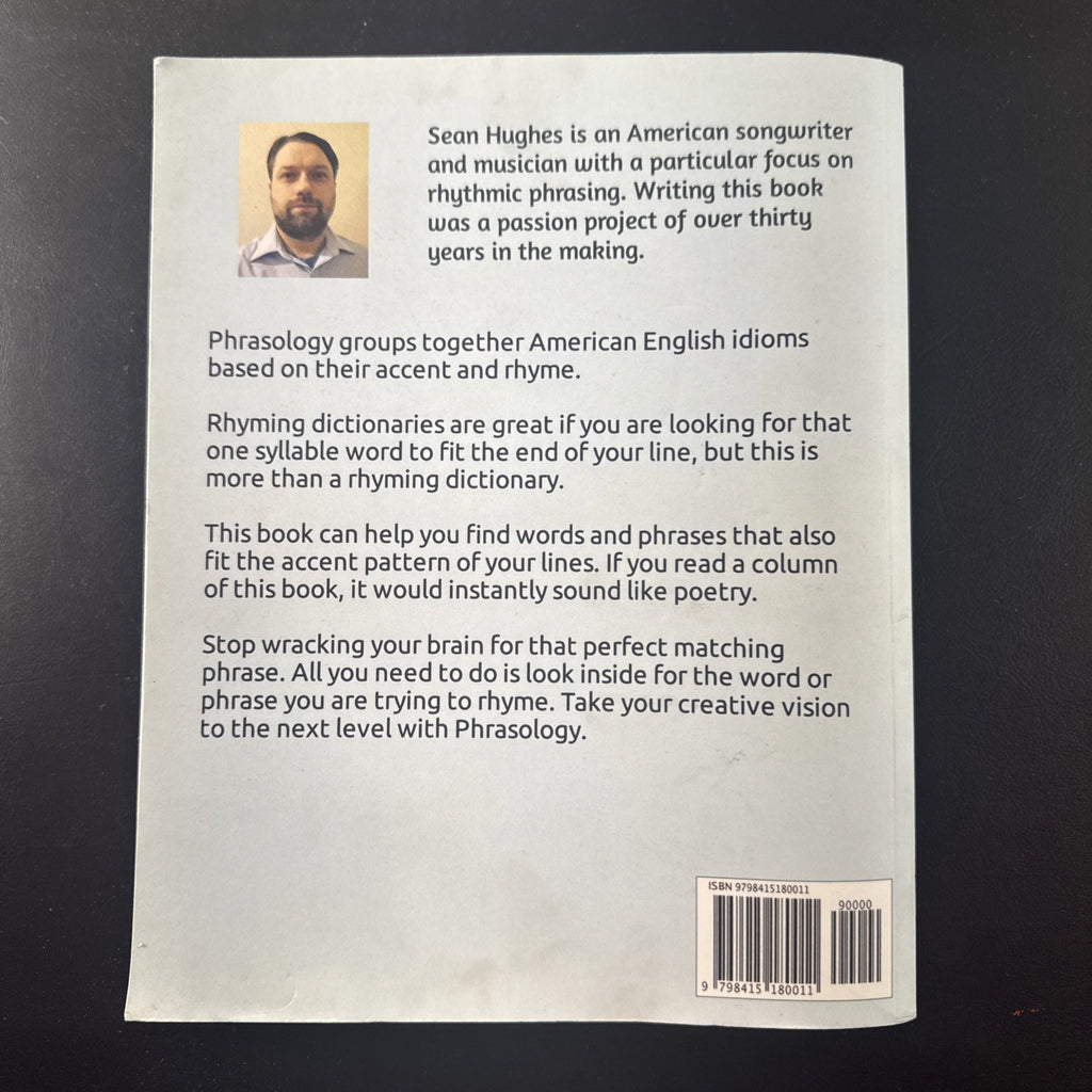 Front cover of Phrasology: The Breakdown of Phrases by Accent And Rhyme paperback book by Sean Hughes.