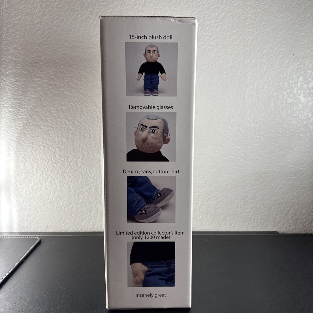 Throwboy iCEO Steve Jobs 15-inch plush doll in original limited edition #105 packaging with removable glasses.