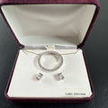925 sterling silver open circle CZ pendant necklace and matching solitaire stud earrings set