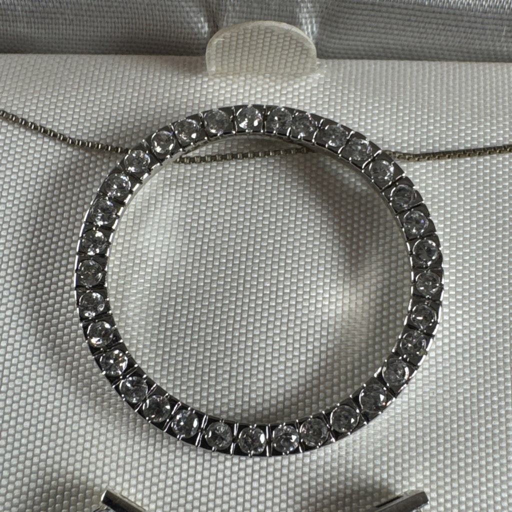 925 sterling silver open circle CZ pendant necklace and matching solitaire stud earrings set