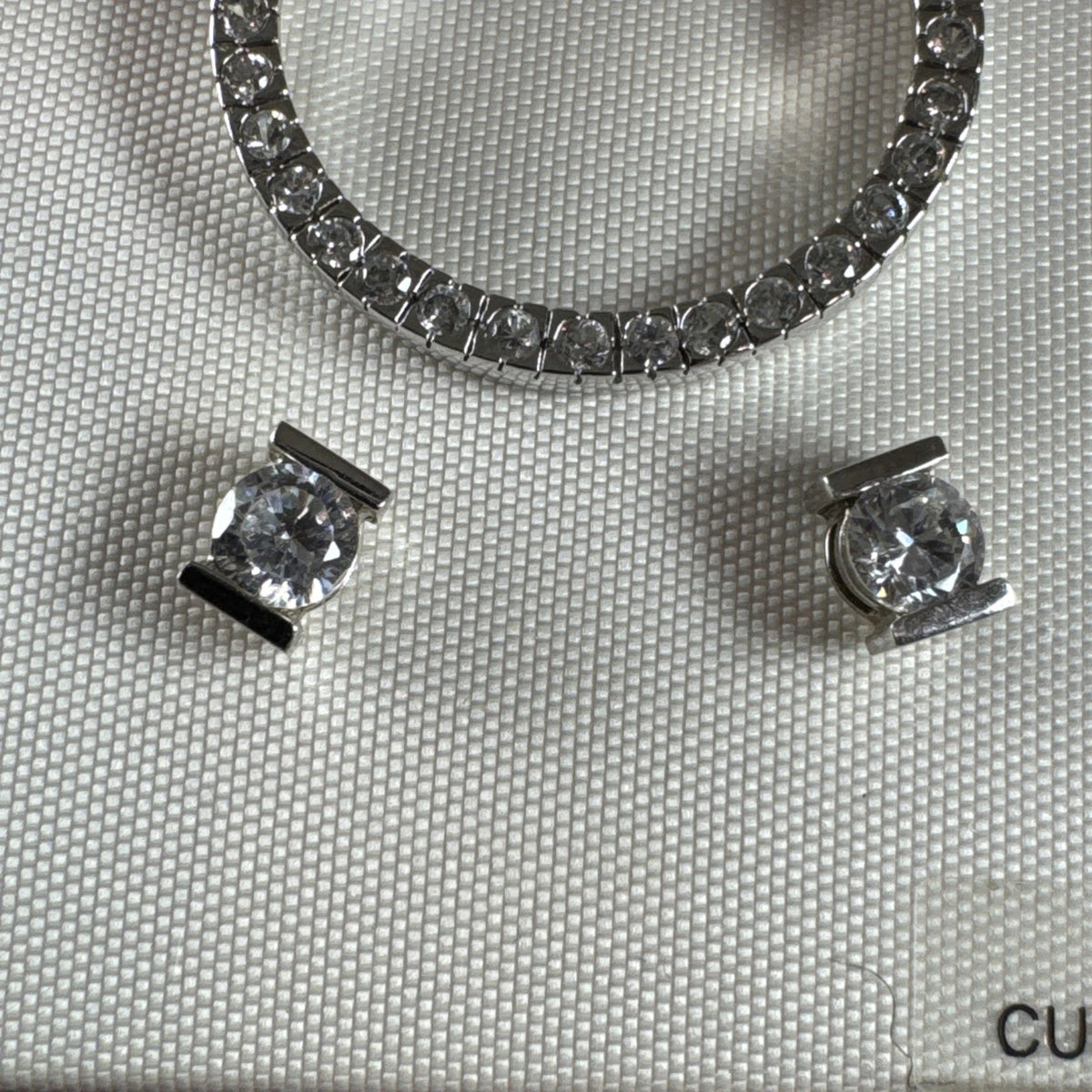 925 sterling silver open circle CZ pendant necklace and matching solitaire stud earrings set