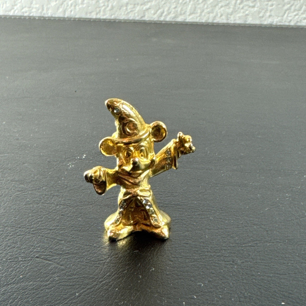 Vintage Disney Sorcerer Mickey Mouse gold tone miniature figurine with crystal accents