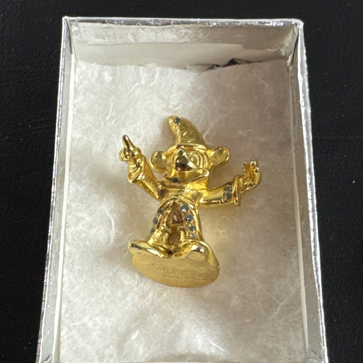Vintage Disney Sorcerer Mickey Mouse gold tone miniature figurine with crystal accents