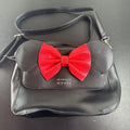Disney Loungefly Minnie Mouse black faux leather crossbody bag with 3D ears and red bow