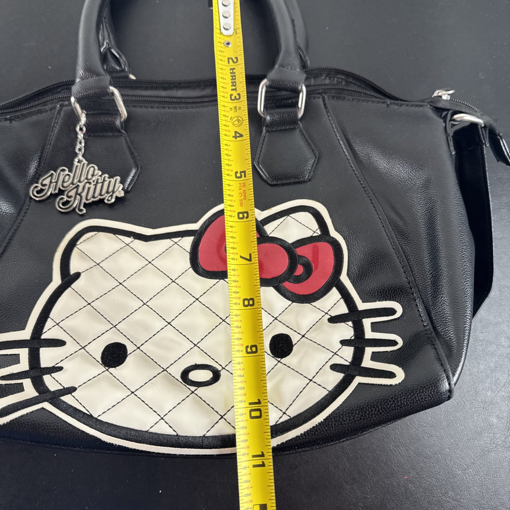Hello Kitty black faux leather satchel bag with quilted character applique and silver logo charm